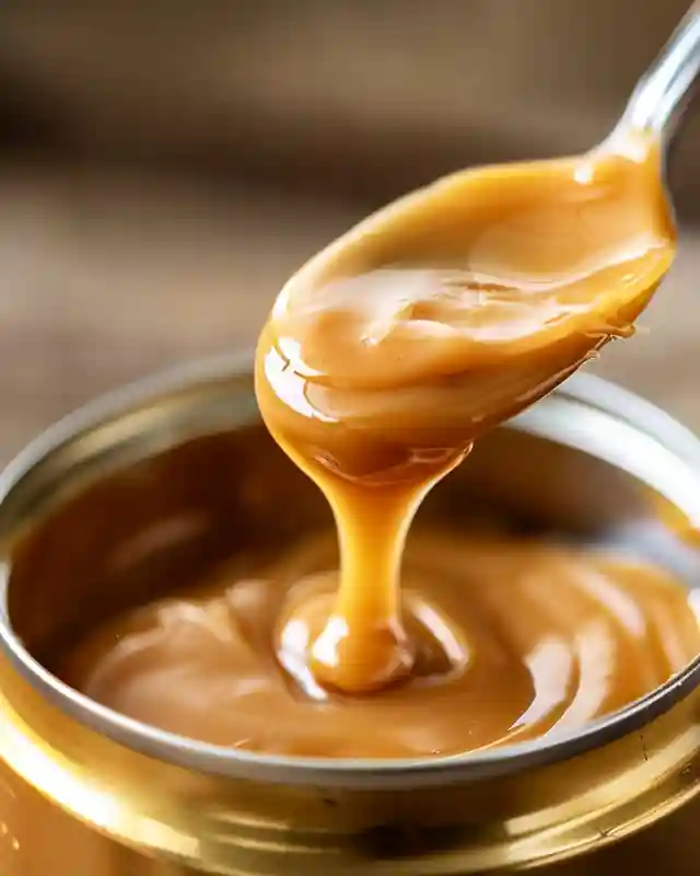 Jar of Homemade Dulce de Leche Jar of homemade caramel with spoon and twine decoration