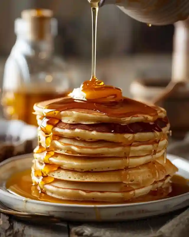 Sweet Caramel Breakfast Pour Caramel being poured over pancakes