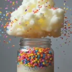Erupting Confetti Clouds in a Jar – A Fizzy, Colorful Science Craft 3 Jar filled with colorful foam balls and bursting confetti cloud