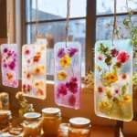Make Your Own Bioplastic Suncatchers: A Fun and Eco-Friendly Craft 5 Handmade hanging resin art pieces with embedded colorful dried flowers