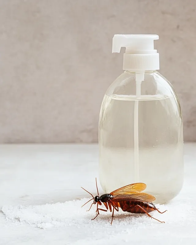 natural-ant-killer-solution Clear spray bottle beside dead flying ant on sugar, representing DIY pest control solution