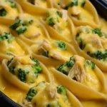 Cheesy Chicken & Broccoli Stuffed Shells – Comfort Food at Its Finest 3 Large pasta shells filled with broccoli, chicken, and melted cheese