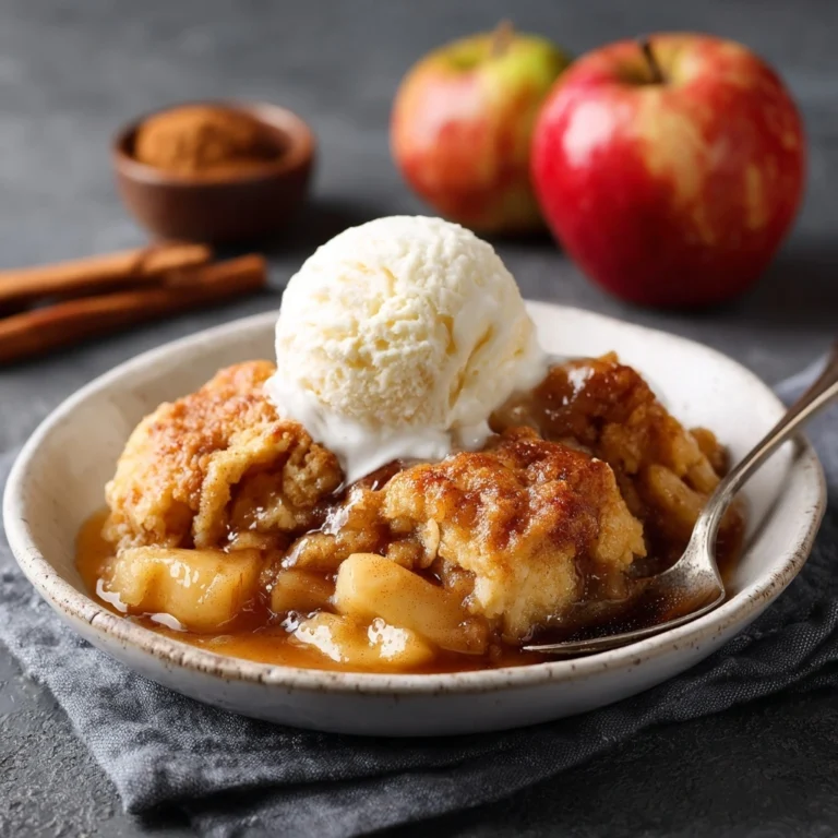 The Best & Easy Apple Cobbler Recipe – Warm, Sweet & Comforting! 2 A delicious plate of warm apple cobbler topped with a scoop of vanilla ice cream