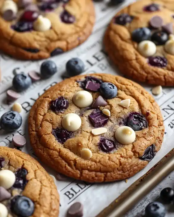 blueberry-chocolate-chip-cookies Freshly baked blueberry cookies with white and dark chocolate chips
