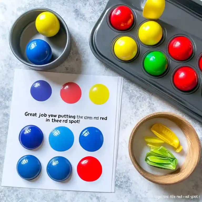 Color Sorting Game with Muffin Tins: A Fun and Educational Toddler Activity 2 Educational preschool color matching game using red, blue, yellow, and green balls