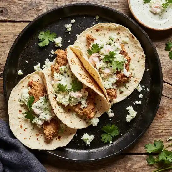 Sheet Pan Chicken Pitas with Herby Ranch Slaw – Fresh, Flavorful & Easy! 2 Crispy fish tacos with creamy slaw and cilantro on tortillas