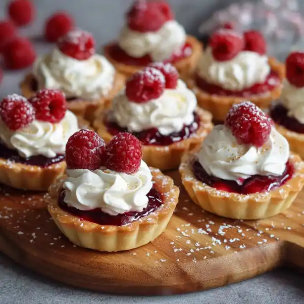 raspberry-tarts-dessert-tray Raspberry Tarts with Whipped Cream – Elegant Dessert Tray