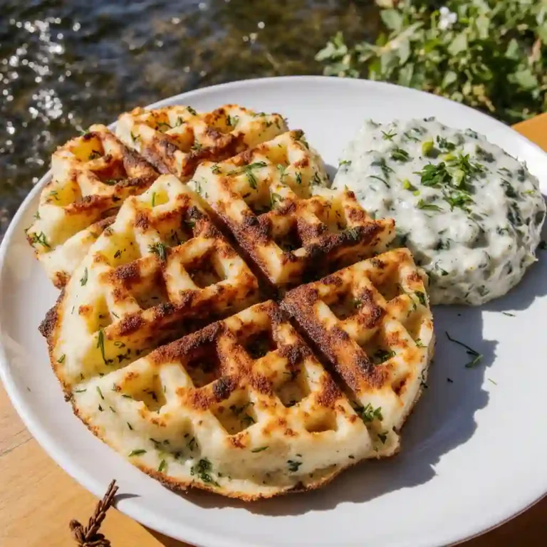 Zucchini & Cottage Cheese Waffles: Crispy Outside, Soft Inside 2 savory herb waffles dip