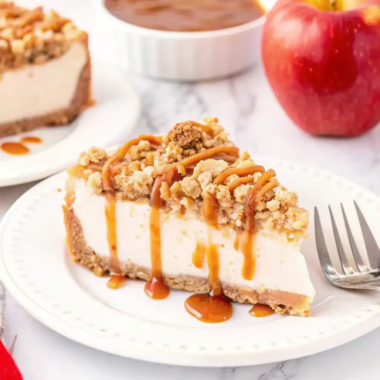 apple crisp cheesecake drizzle slice 1