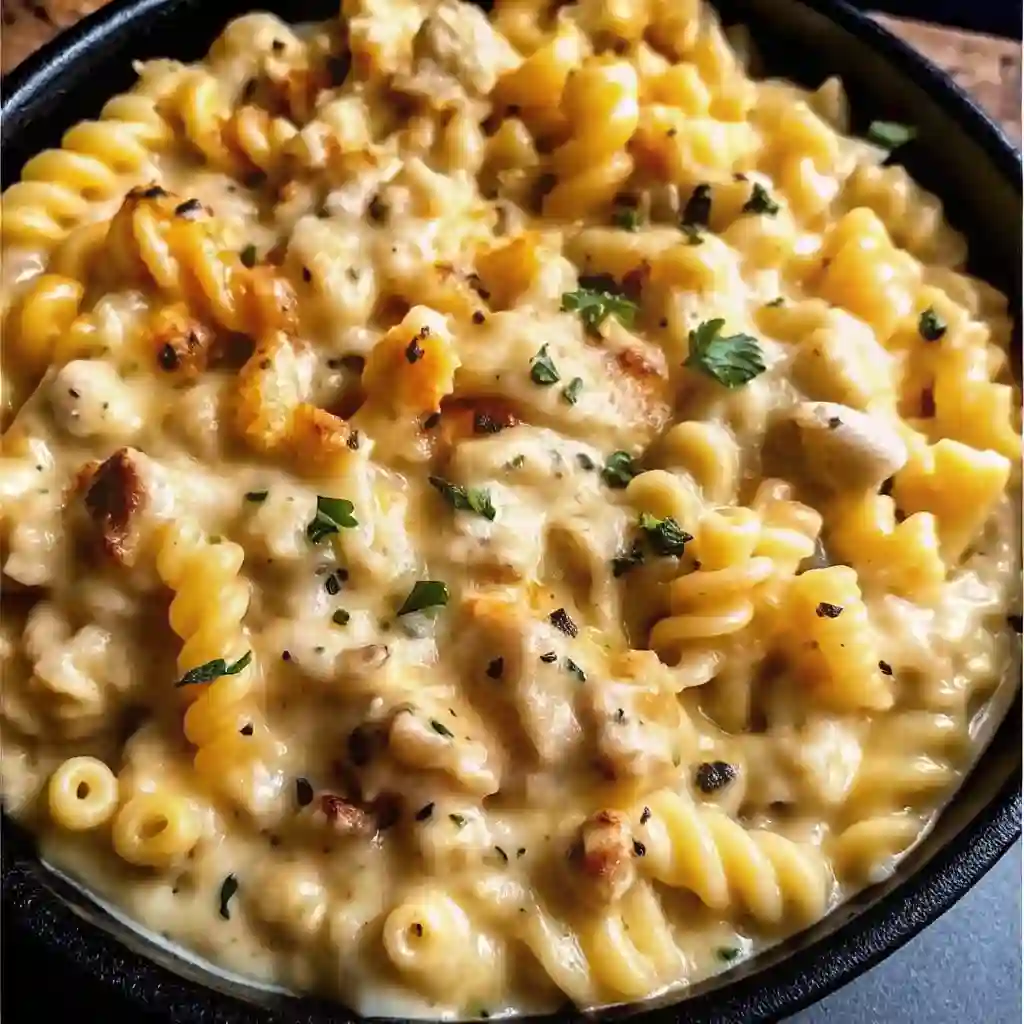 Creamy Crockpot Garlic Parmesan Chicken Pasta