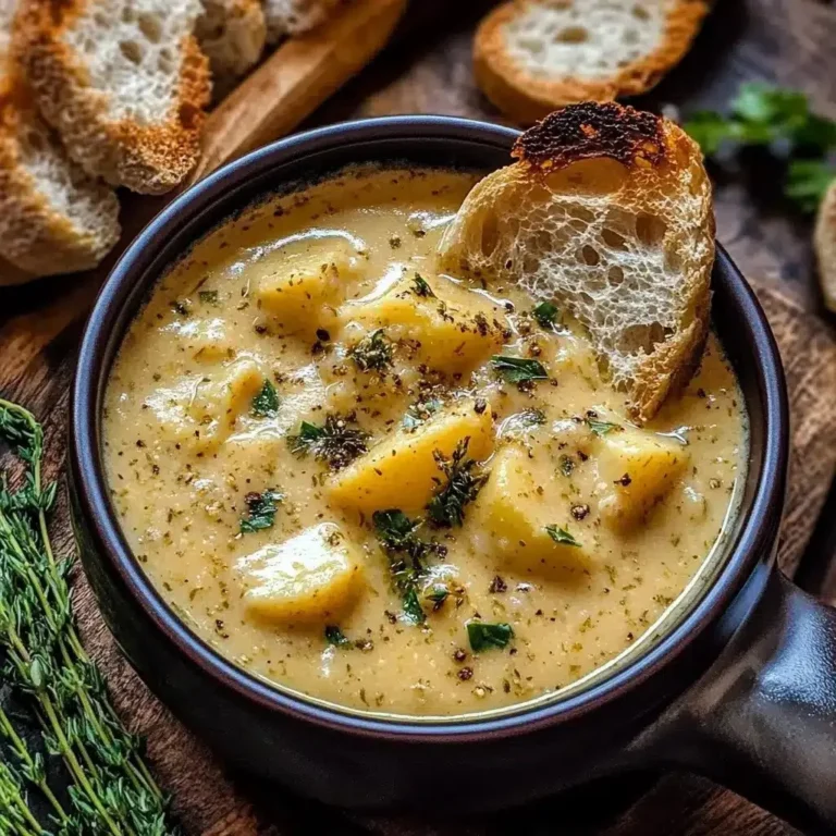 Hearty Cheddar Garlic Herb Potato Soup Recipe 2 Bowl of hearty cheddar garlic herb potato soup topped with fresh herbs