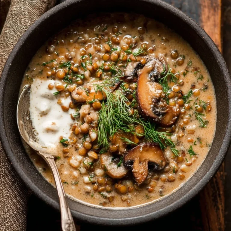 Creamy Mushroom Barley Soup with Lentils & Dill (Vegan) 2 0 3 3 5