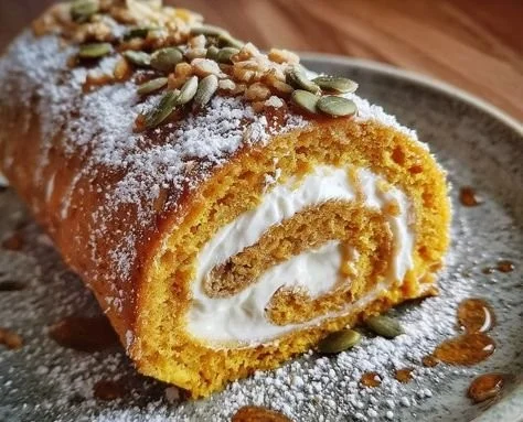 Creamy Pumpkin Spice Roll Cake