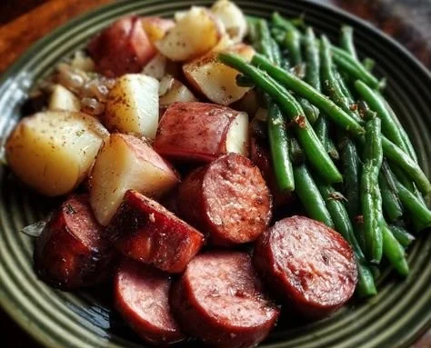 Crockpot Kielbasa and Green Beans