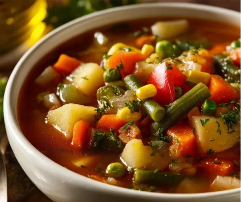Easy Vegetable Soup 2 Bowl of easy vegetable soup with various colorful vegetables.