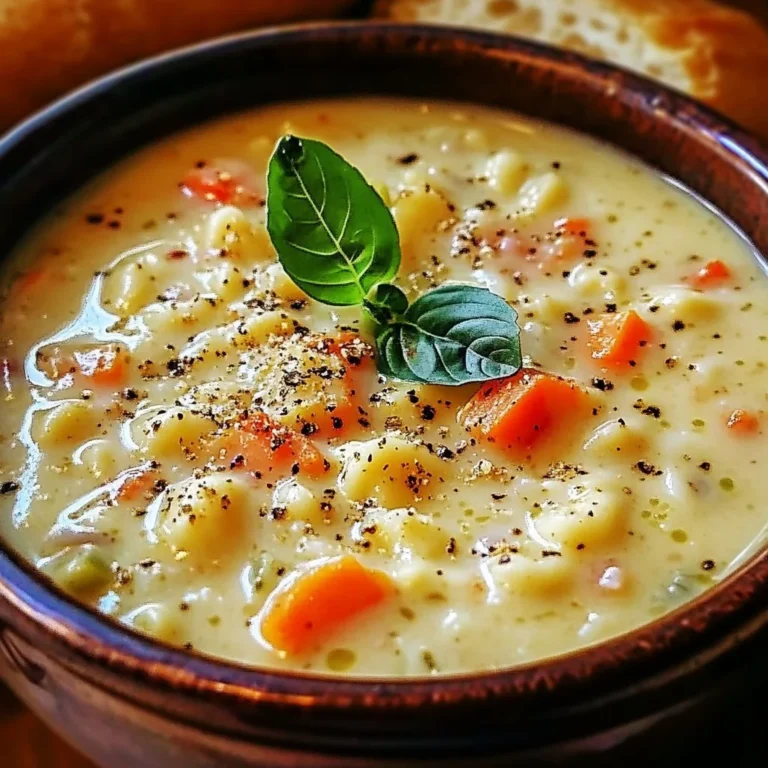 Bowl of creamy Ditalini soup garnished with herbs and served with bread