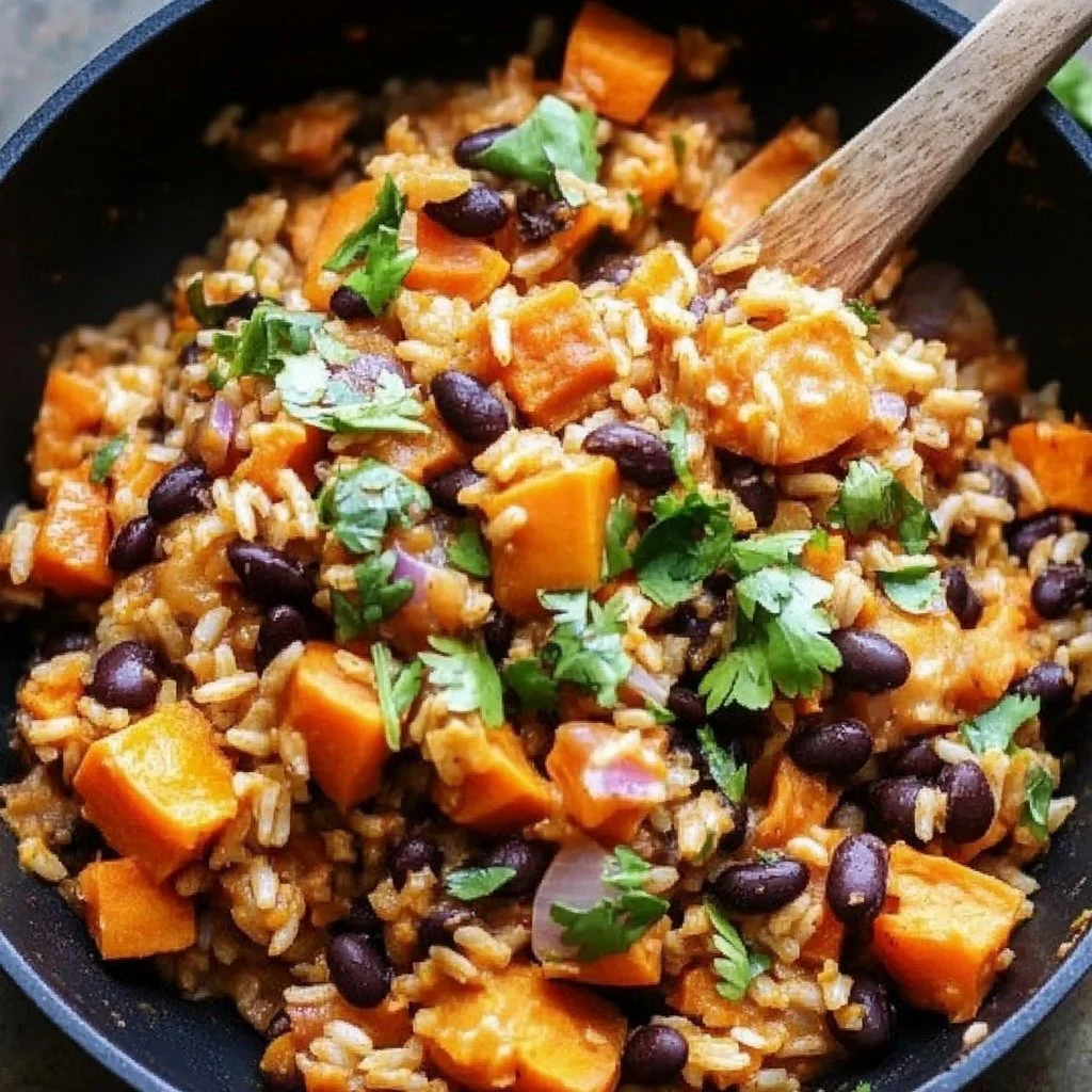 Southwest Sweet Potato, Black Bean and Rice Skillet