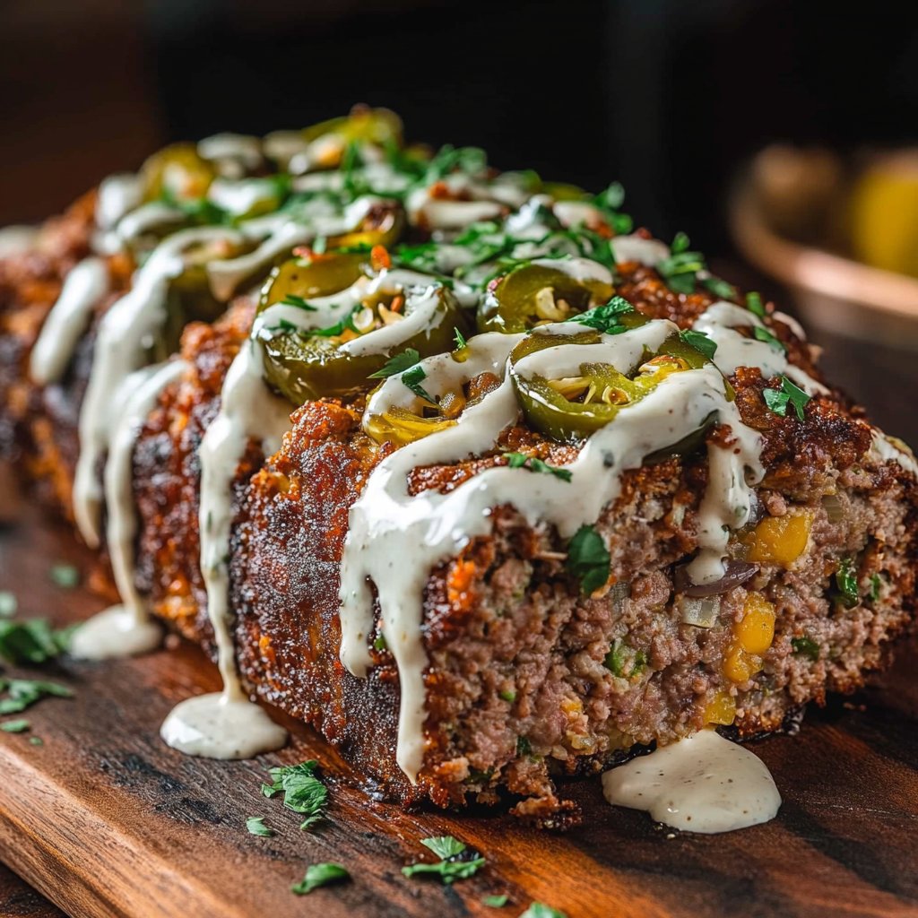 Smoky Jalapeño Popper Meatloaf with Creamy Ranch Drizzle: A Flavor Explosion!
