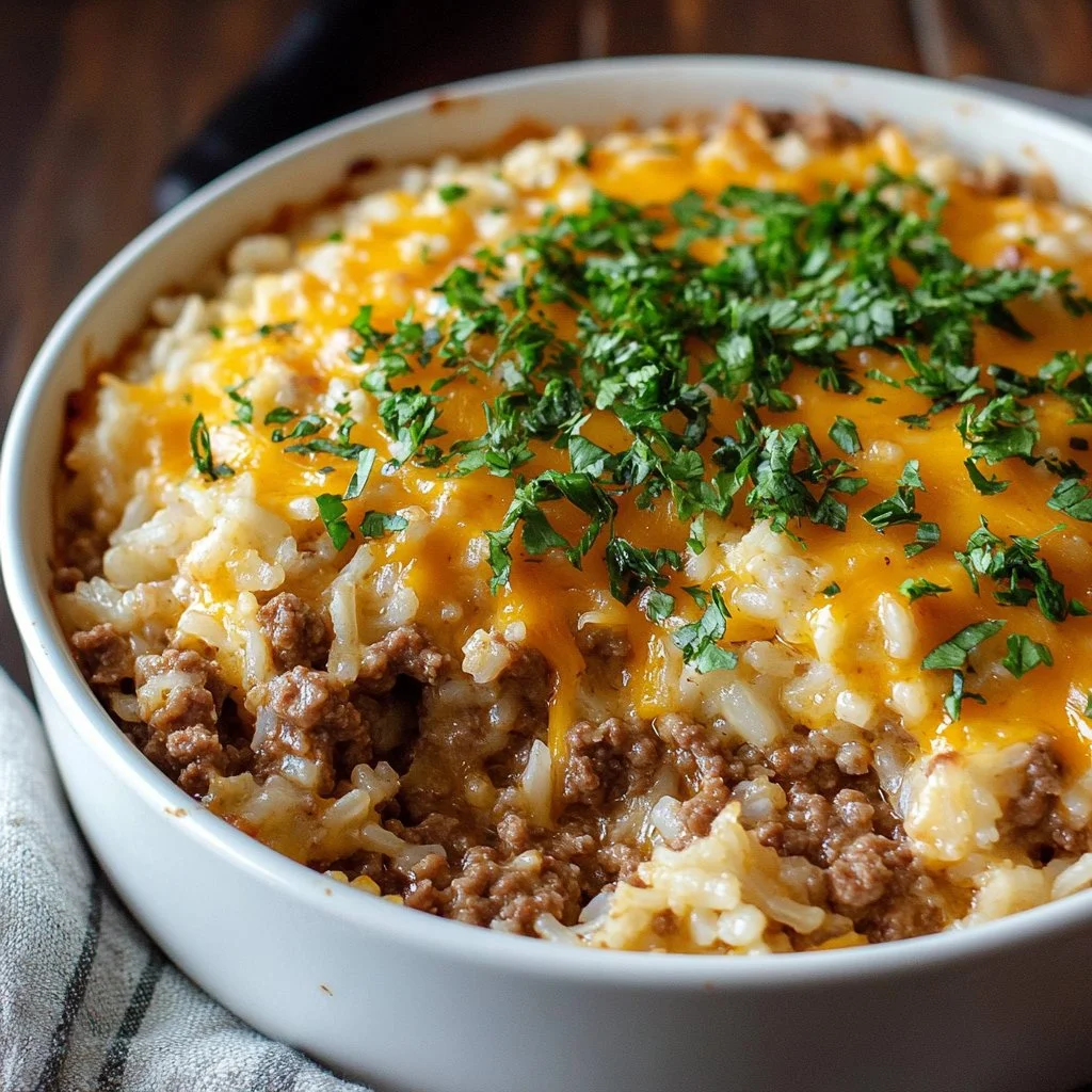 Cheesy Ground Beef and Rice Casserole
