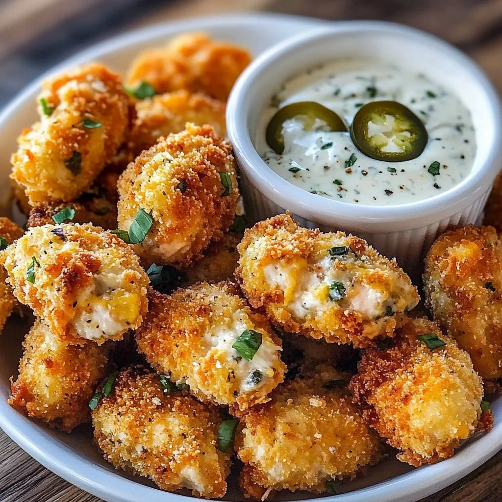 Cheesy Jalapeño Ranch Chicken Poppers with a Creamy Dip are a must-try!