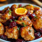 Cranberry Orange Chicken served on a plate with garnishes