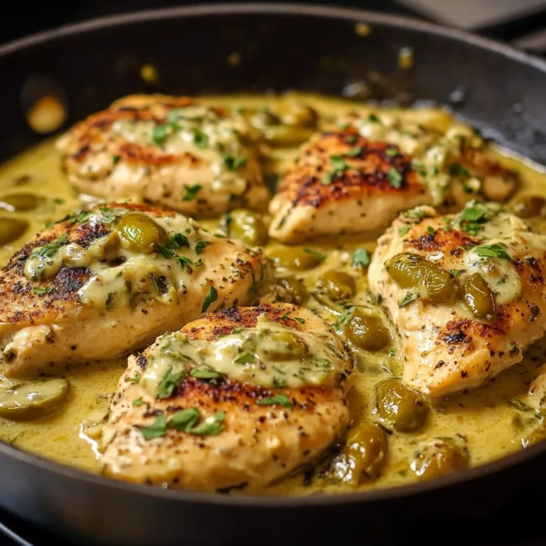 Creamy Pepperoncini Chicken Skillet in a frying pan garnished with herbs