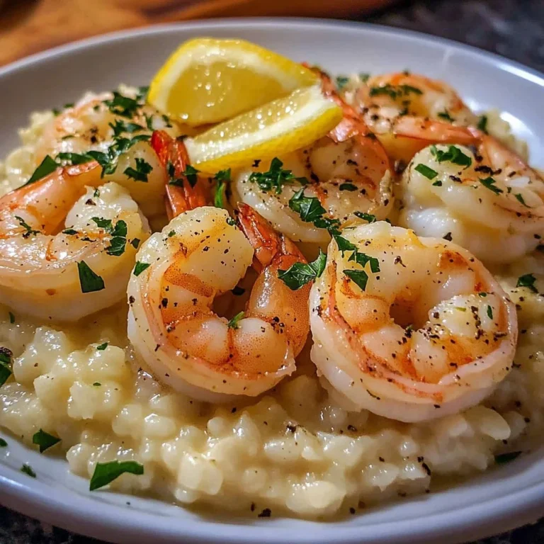 Lemon Garlic Shrimp Risotto: A Creamy Delight Awaits! 4 Creamy lemon garlic shrimp risotto garnished with fresh herbs and lemon zest