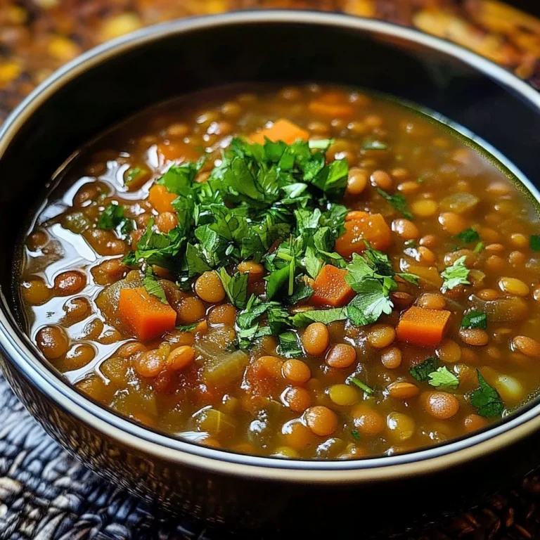 A bowl of steaming lentil soup garnished with fresh herbs for good fortune.