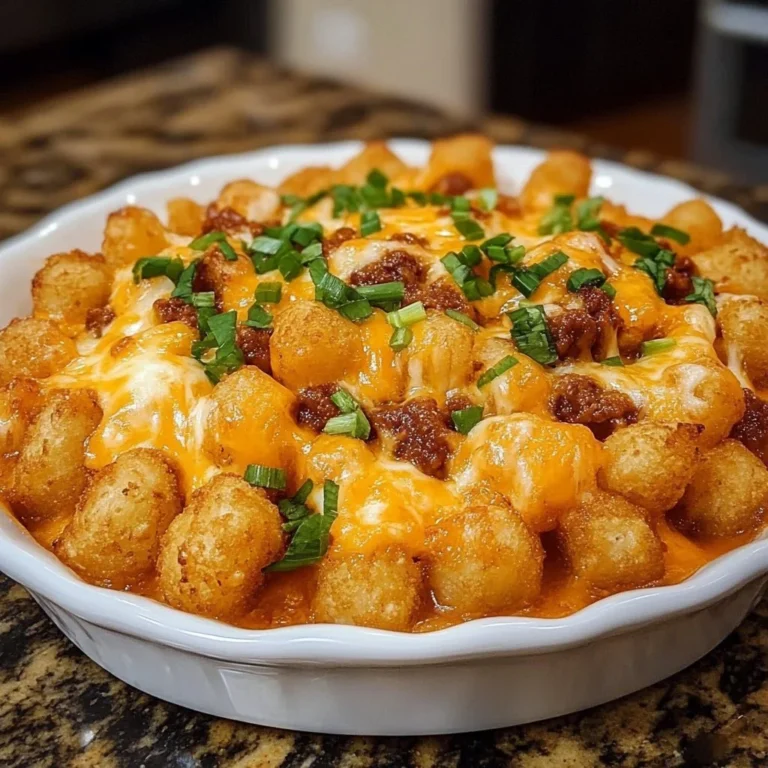 Delicious nacho cheese tater tot casserole served hot with toppings.