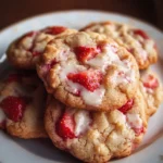 Soft strawberry cheesecake cookies with a creamy filling and fresh strawberries