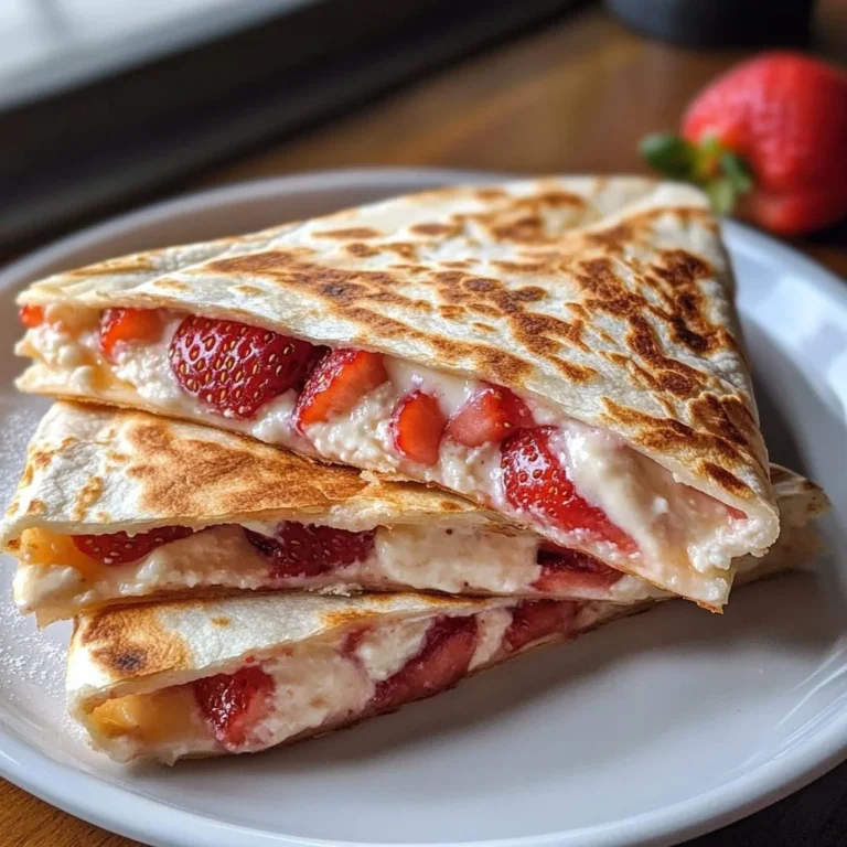 Delicious strawberry cheesecake quesadilla dessert on a plate