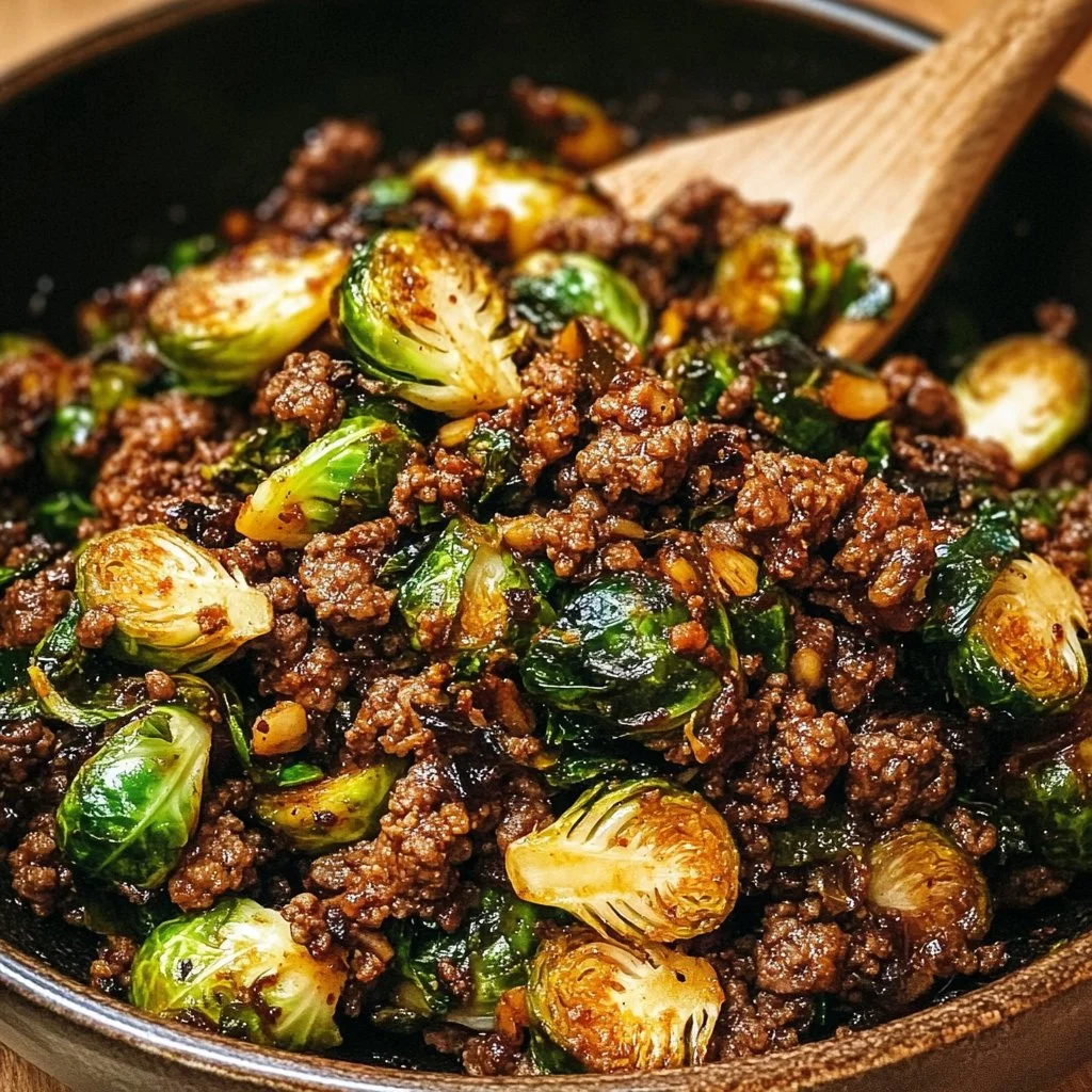 Sweet Chili Ground Beef and Brussels Sprouts