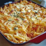 Creamy Boursin Cheese Pasta Bake served in a dish