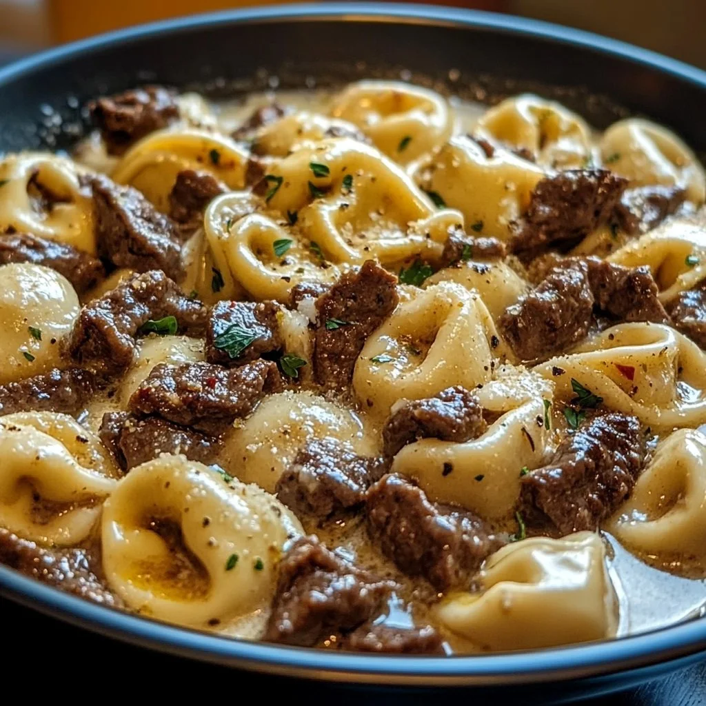 Cheesesteak Tortellini in Rich Provolone Sauce