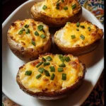 Crockpot baked potatoes ready to serve with toppings