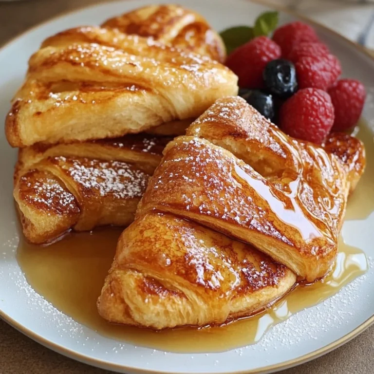 Delicious croissant French toast served with fresh berries and syrup