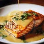 Delicious salmon fillet topped with a flavorful sauce