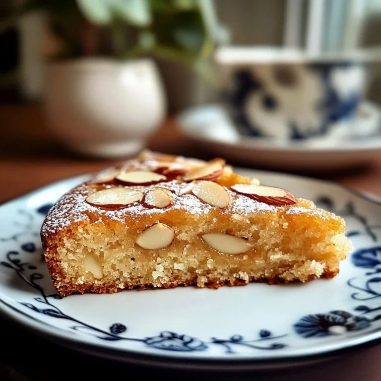 Delicious homemade almond cake topped with almonds and frosting