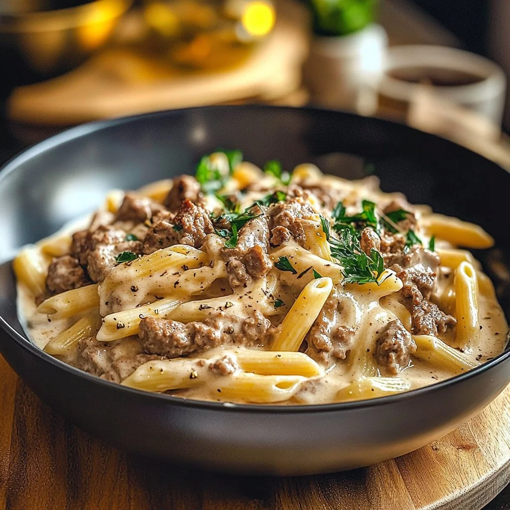 High Protein Creamy Beef Pasta