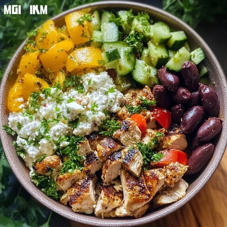 Mediterranean chicken bowl with fresh vegetables and herbs
