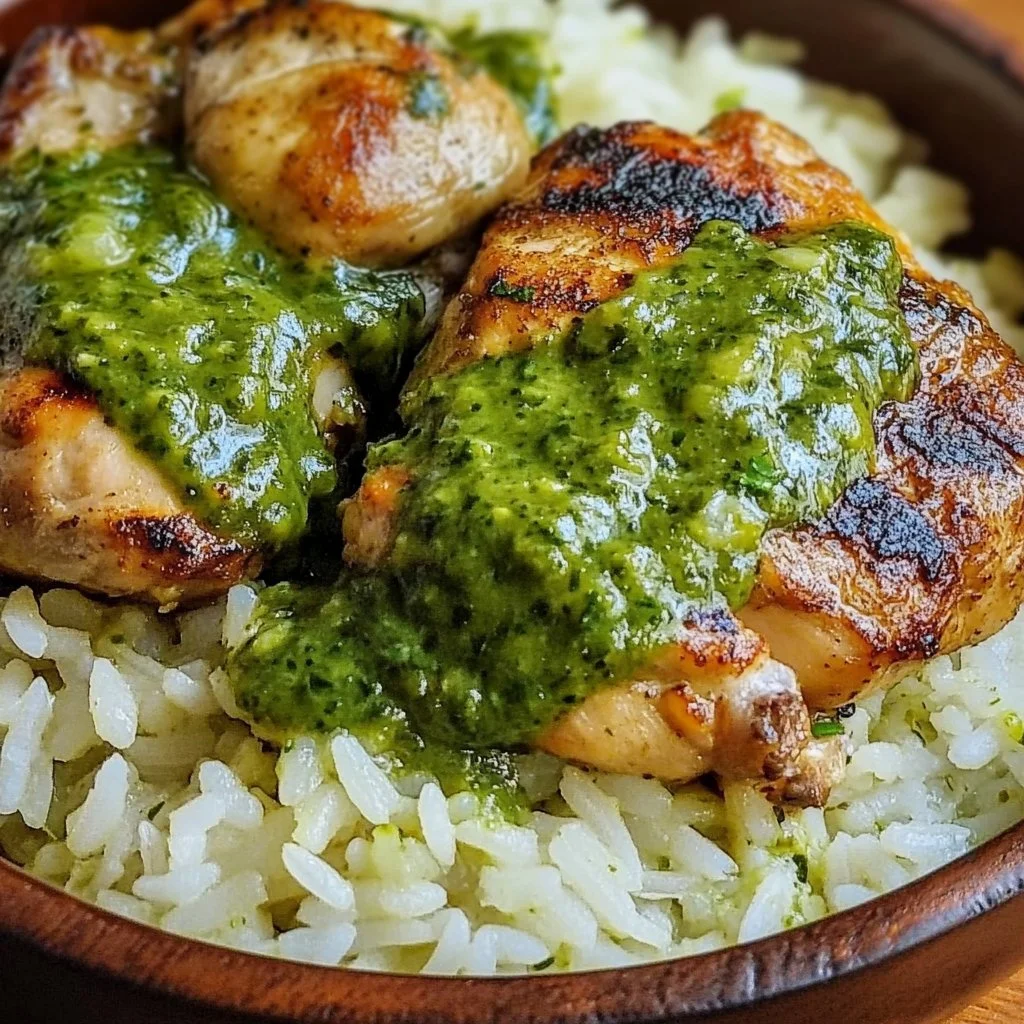 Peruvian Chicken and Rice with Green Sauce