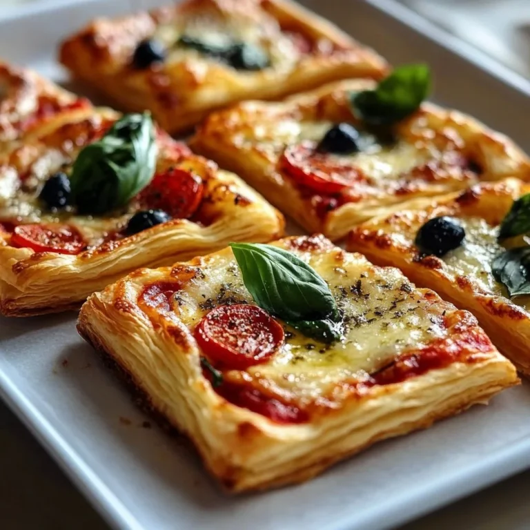 Delicious puff pastry pizza topped with fresh ingredients for easy appetizers.