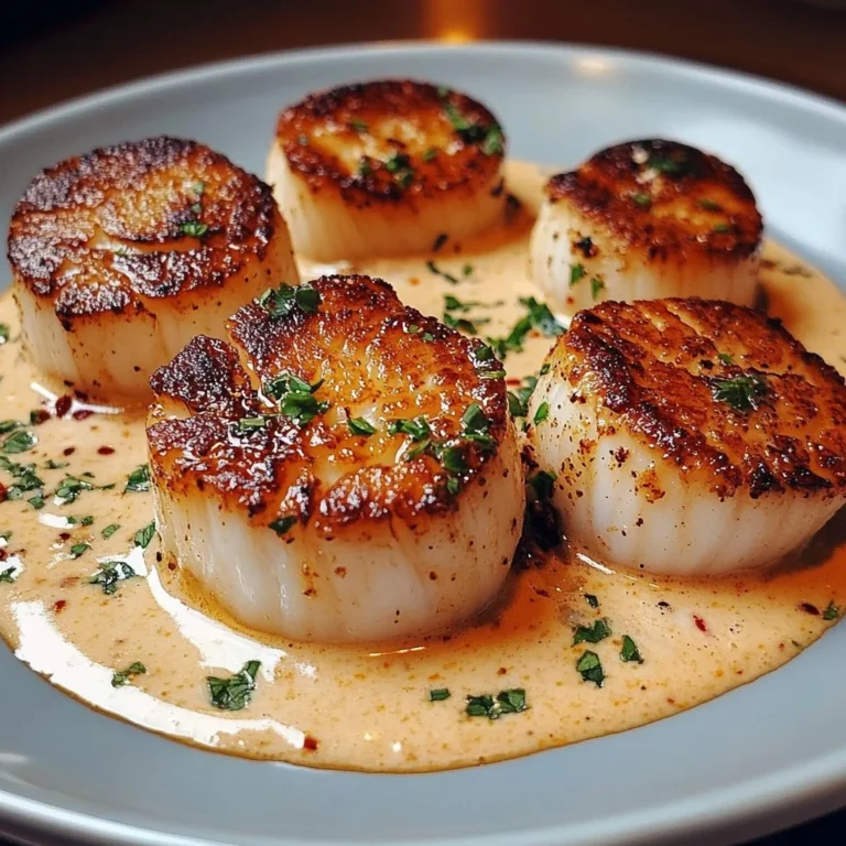 Seared scallops with spicy Cajun cream sauce plated elegantly