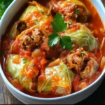 Delicious slow cooker unstuffed cabbage rolls served on a plate