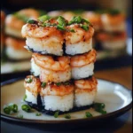 Delicious spicy shrimp sushi stacks with fresh ingredients