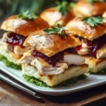 Thanksgiving Turkey Cranberry Sliders with turkey and cranberry sauce on a bun