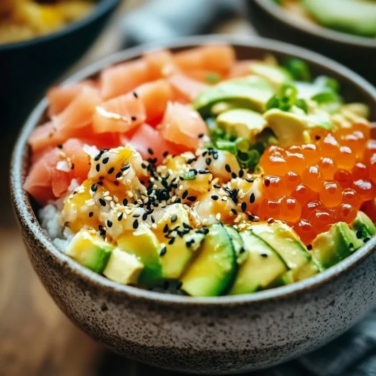A colorful California sushi bowl featuring fresh vegetables, rice, and seafood.
