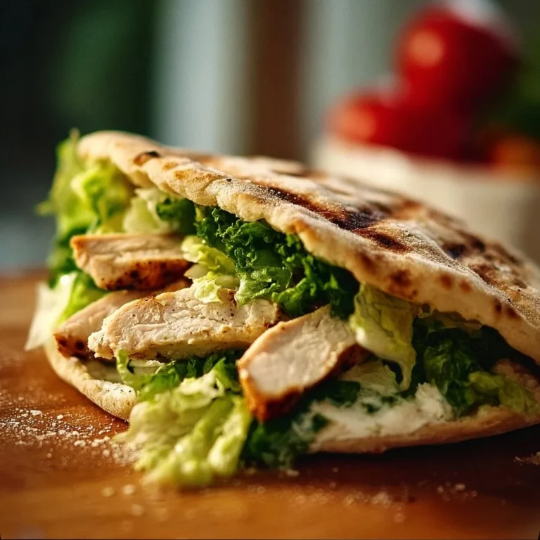 Chicken Caesar Pita Sandwich with grilled chicken and fresh vegetables