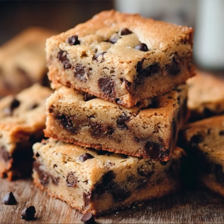 Homemade chocolate chip bars fresh from the oven, gooey and delicious.
