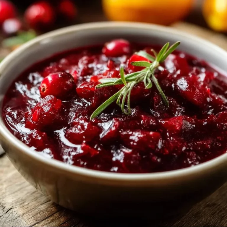 Delicious homemade cranberry sauce served in a bowl with whole cranberries.
